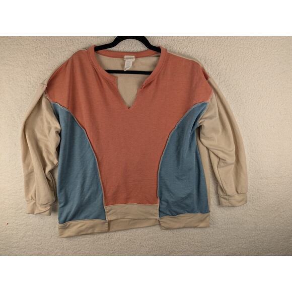 BiBi Oversized Color Block Exposed Seam Sweatshirt Multi Sz Large - Picture 1 of 8